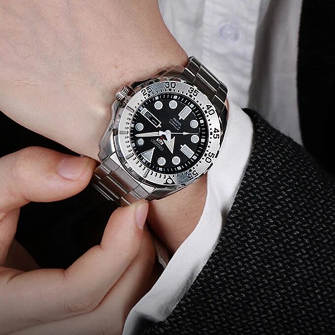 Automatico Meccanico Water Ghost Impermeabile Sportivo da Uomo Cinturino in acciaio nero