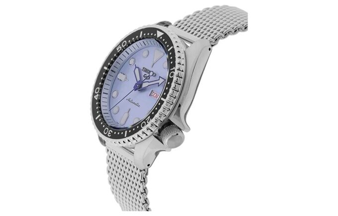 N. 5 Orologio meccanico automatico impermeabile con cinturino in acciaio blu argento