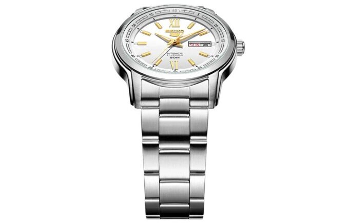 N. 5 Orologio meccanico da lavoro sportivo in acciaio con cinturino, impermeabile, bianco