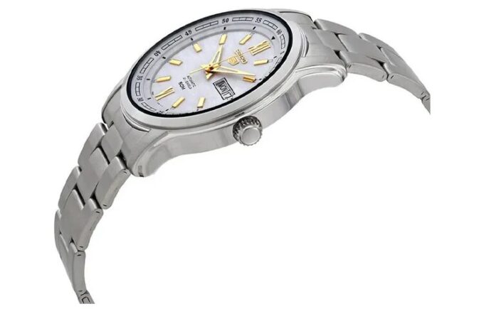 N. 5 Orologio meccanico da lavoro sportivo in acciaio con cinturino, impermeabile, bianco