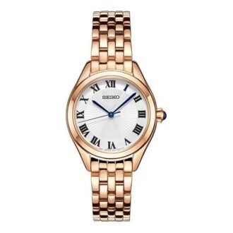 Orologio al quarzo alla moda con quadrante blu e bianco, cinturino in oro rosa, impermeabile fino a 5 ATM