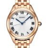 Orologio al quarzo alla moda con quadrante blu e bianco, cinturino in oro rosa, impermeabile fino a 5 ATM