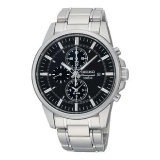 Orologio al quarzo business casual sportivo con quadrante nero e cinturino argento