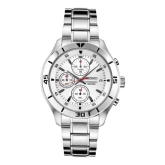 Orologio al quarzo in acciaio con cinturino a strisce e quadrante bianco, stile business casual, impermeabile fino a 100 metri, Three Eyes