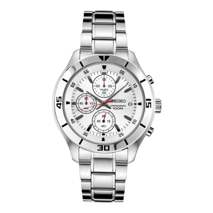 Orologio al quarzo in acciaio con cinturino a strisce e quadrante bianco, stile business casual, impermeabile fino a 100 metri, Three Eyes