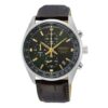 Orologio da polso sportivo a tre quadranti con cinturino in pelle, nero