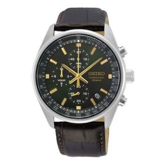 Orologio da polso sportivo a tre quadranti con cinturino in pelle, nero