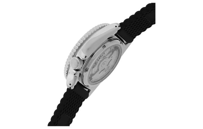 Orologio meccanico sportivo con cinturino in gomma nero della serie n. 5 SRPD73k2